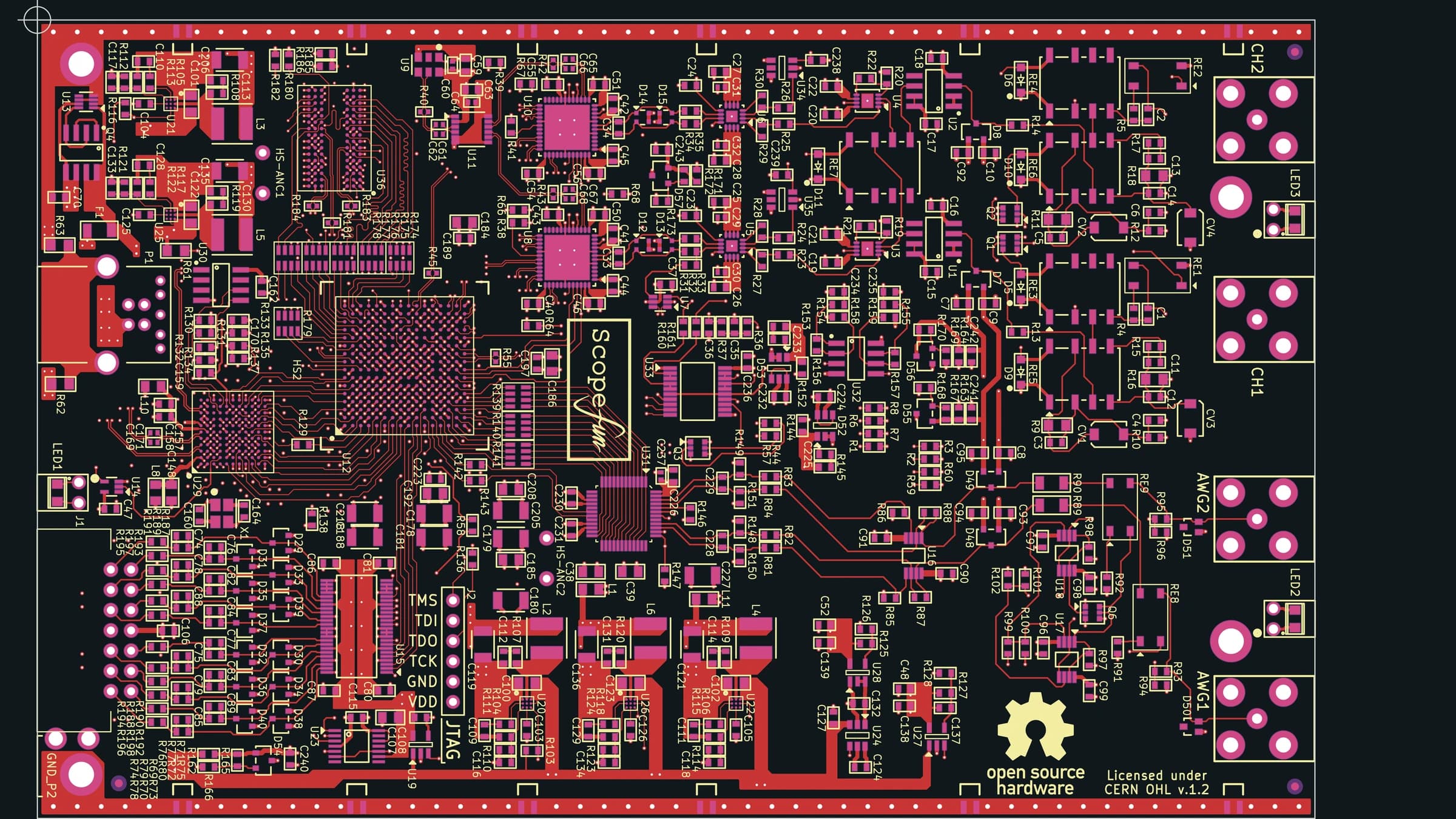 Dense open-hardware PCB layout used as a board-design reference