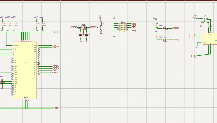 USB-to-CAN MCU schematic captured in Resin